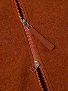 Universal Works Wool Fleece Zip Waistcoat in Rust