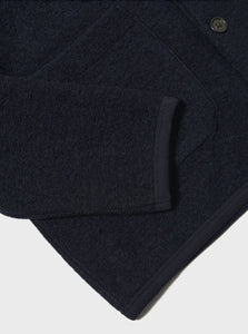 Universal Works Wool Fleece Cardigan in Navy