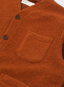 Universal Works Wool Fleece Cardigan in Rust