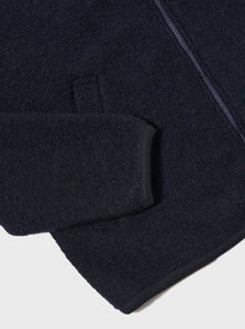 Universal Works Wool Fleece Zip Bomber in Navy