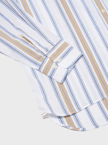 Universal Works Lazy Day Shirt in Blue/Sand Pop Stripe Three