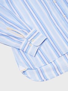 Universal Works Lazy Day Shirt in White/Blue Pop Stripe Three