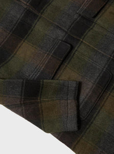 Universal Works Account Coat in Black/Brown Berlin Wool Check