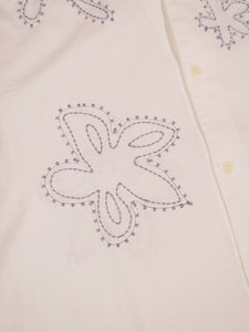 Wax London Didcot Shirt in Ecru/Pale Blue Floral Embroidery