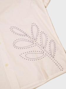 Wax London Didcot Shirt in Ecru/Pale Blue Floral Embroidery