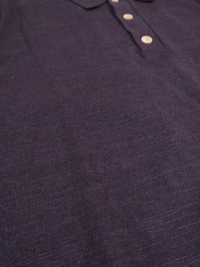 Wax London Turin Polo in Navy Slub Cotton Linen