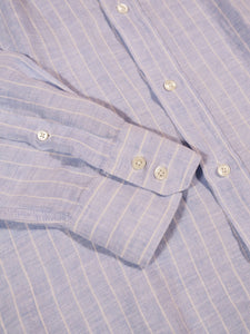 Hartford Paul Woven Striped Linen Shirt in Sky Blue/White