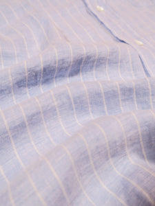 Hartford Paul Woven Striped Linen Shirt in Sky Blue/White