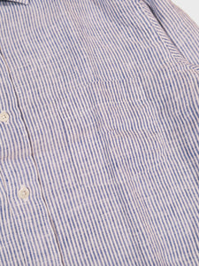 Hartford Paul Woven Striped Linen Shirt in Navy/White