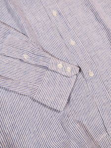 Hartford Paul Woven Striped Linen Shirt in Navy/White