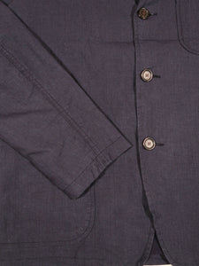 Universal Works Three Button Jacket in Navy Linen Mix Puppytooth