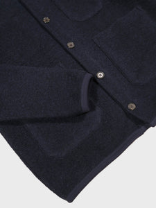 Universal Works Cardigan in Navy Wool Fleece