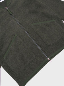 Universal Works Zip Bomber in Olive Wool Fleece