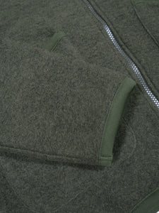 Universal Works Zip Bomber in Olive Wool Fleece