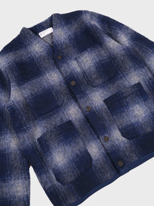 Universal Works Cardigan in Navy/Grey Fresco Fleece