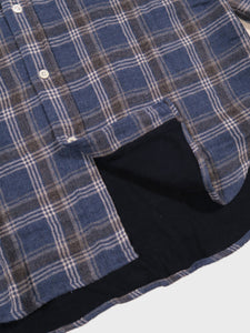 Hartford Paul Double Face Check Plaid Flannel Shirt in Denim