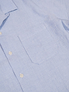 Universal Works Road Shirt in Pale Blue Seersucker