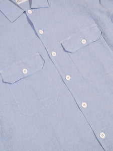 Universal Works L/S Utility Shirt in Pale Blue Seersucker