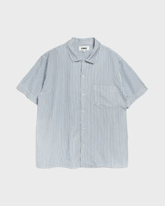 YMC Malick Striped Short Sleeve Shirt in Blue