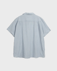 YMC Malick Striped Short Sleeve Shirt in Blue