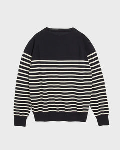 YMC Suedehead Crew Neck Knit in Navy/Ecru