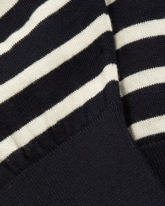 YMC Suedehead Crew Neck Knit in Navy/Ecru